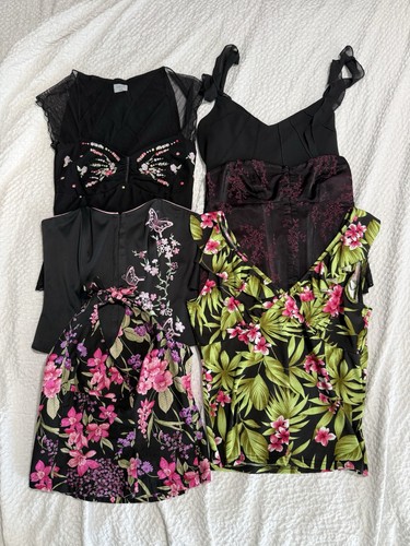 Y2k cami corset flower black - y2k,