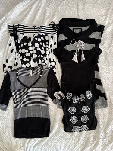 Black stripe polka dot top